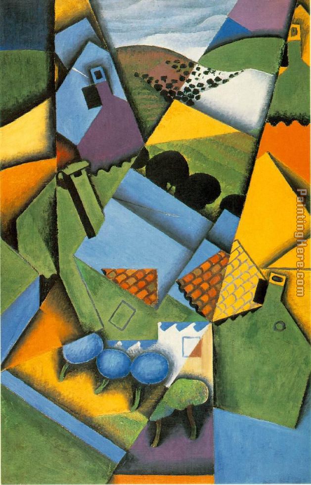 Landscape with Houses at Ceret painting - Juan Gris Landscape with Houses at Ceret art painting